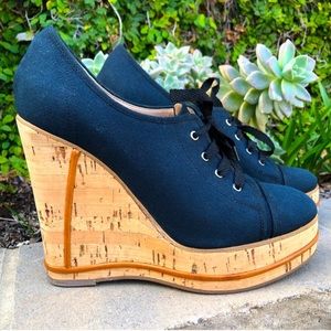 Chloe lace up cork platform wedges